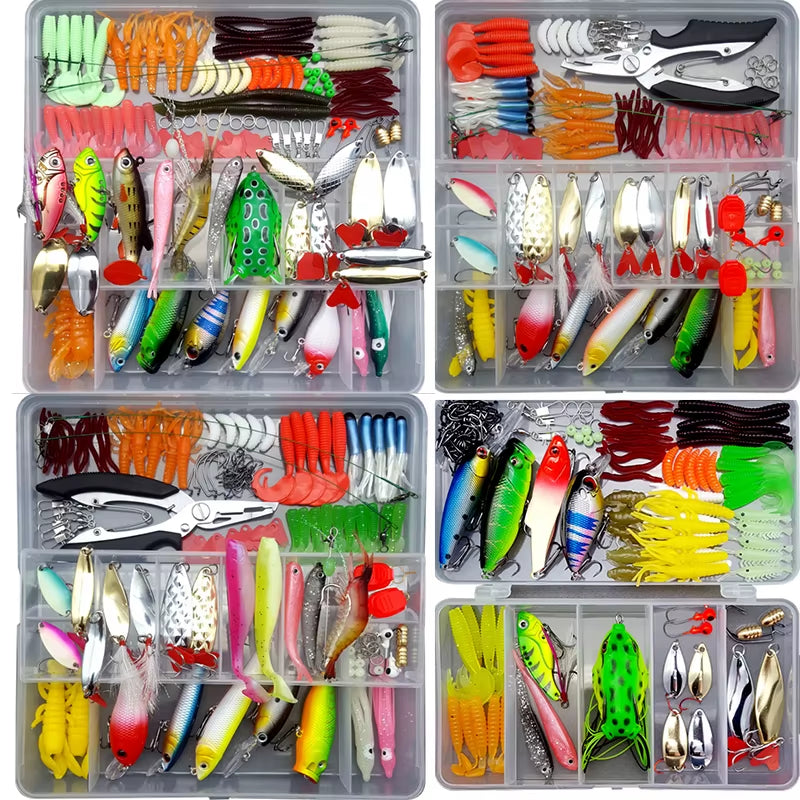 Fishing Lure Kit Soft and Hard Bait Set Gear Layer Minnow Metal Jig Spoon for Bass Pike Crank Tackle Accessories with Box