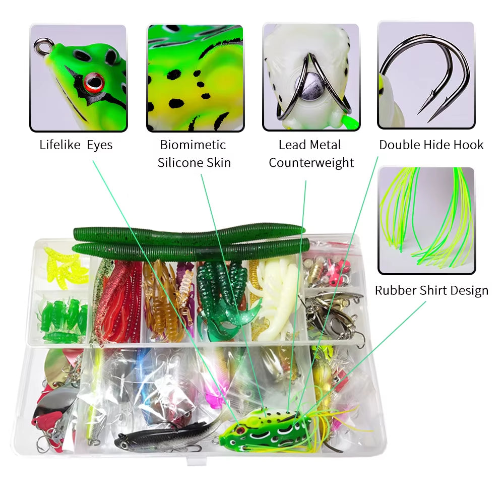 Fishing Lure Kit Soft and Hard Bait Set Gear Layer Minnow Metal Jig Spoon for Bass Pike Crank Tackle Accessories with Box