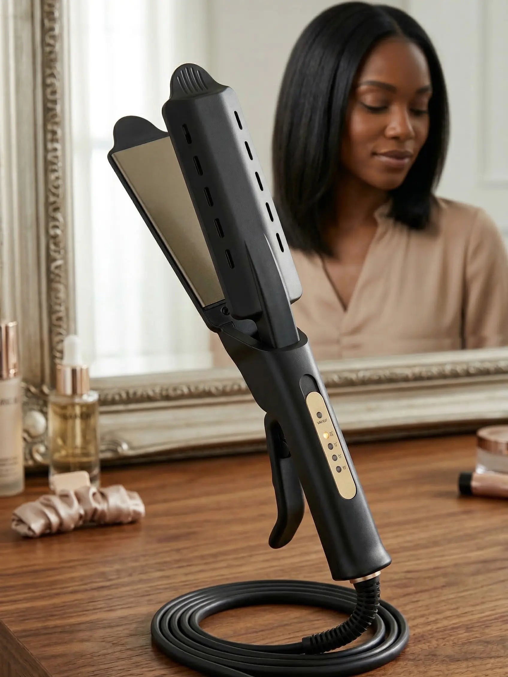 2 in 1 Hair Straightener Curler, Ceramic Flat Iron with Adjustable Temp, Fast Heat Up, Dual Voltage, Anti-Scald Hair Styling Tool for Home & Travel