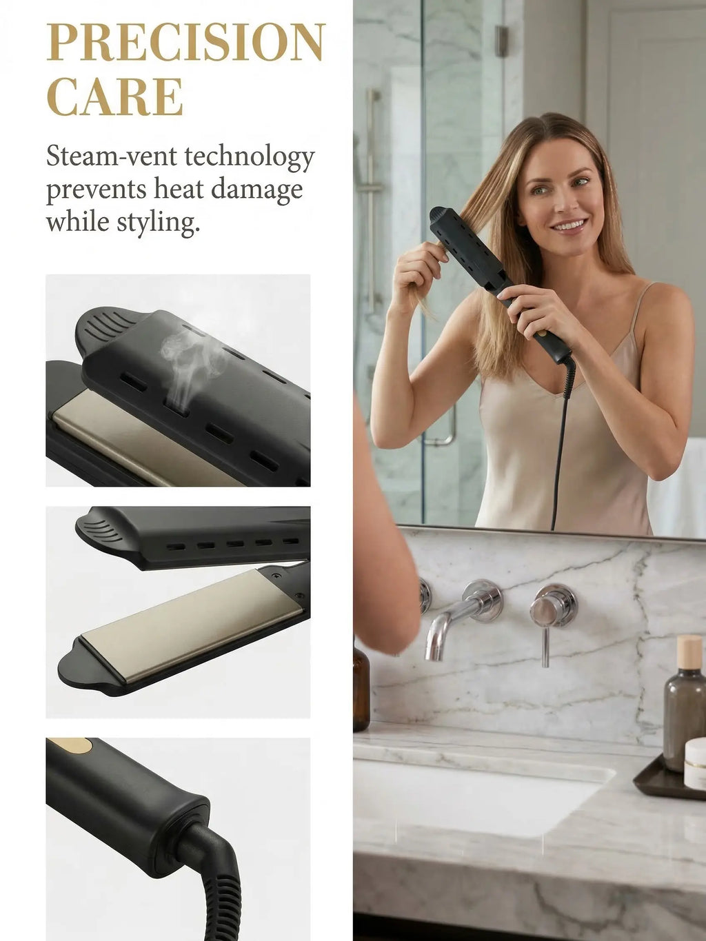 2 in 1 Hair Straightener Curler, Ceramic Flat Iron with Adjustable Temp, Fast Heat Up, Dual Voltage, Anti-Scald Hair Styling Tool for Home & Travel
