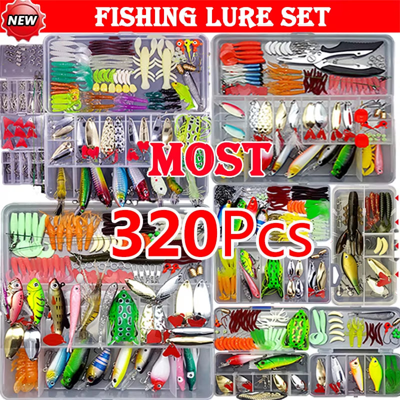 Fishing Lure Kit Soft and Hard Bait Set Gear Layer Minnow Metal Jig Spoon for Bass Pike Crank Tackle Accessories with Box
