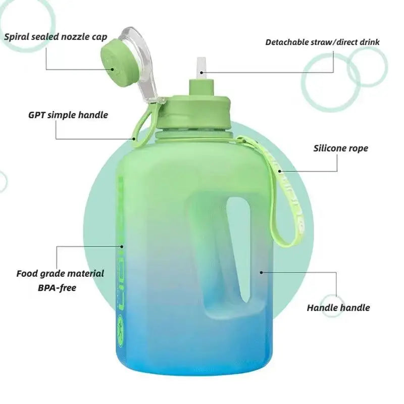 2.4 Liter Sports Water Bottle with Straw Large Capacity Fitness with Scale Gradient Kettle Outdoor Plastic Portable Water Bottle