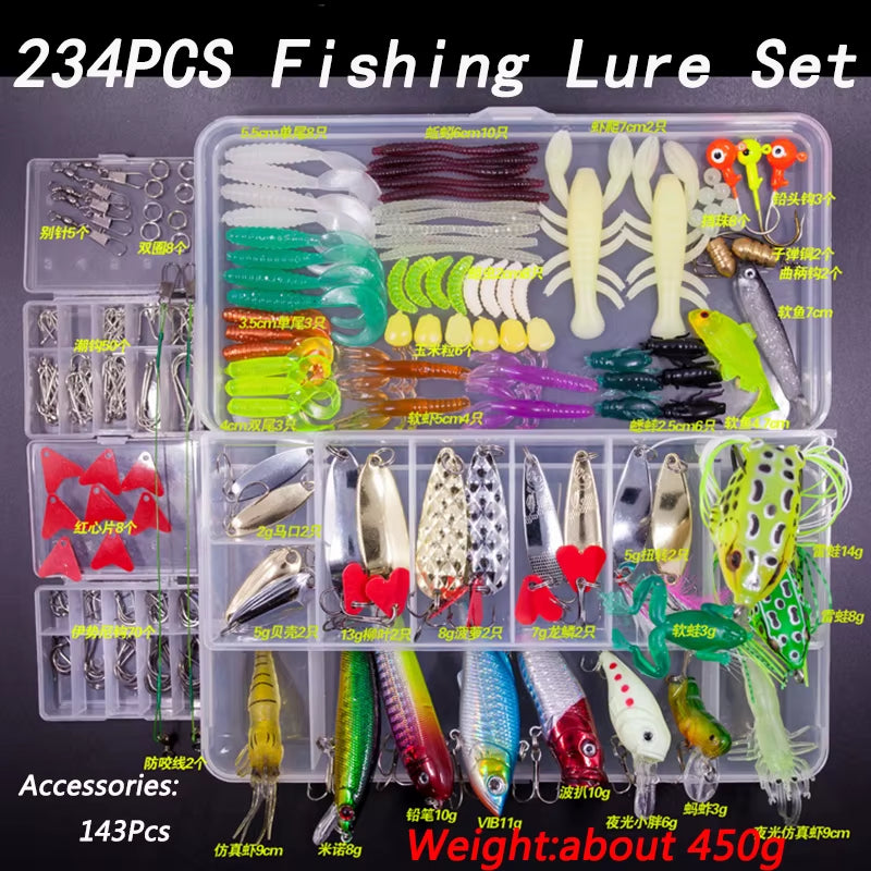 Fishing Lure Kit Soft and Hard Bait Set Gear Layer Minnow Metal Jig Spoon for Bass Pike Crank Tackle Accessories with Box