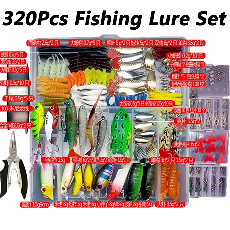 Fishing Lure Kit Soft and Hard Bait Set Gear Layer Minnow Metal Jig Spoon for Bass Pike Crank Tackle Accessories with Box