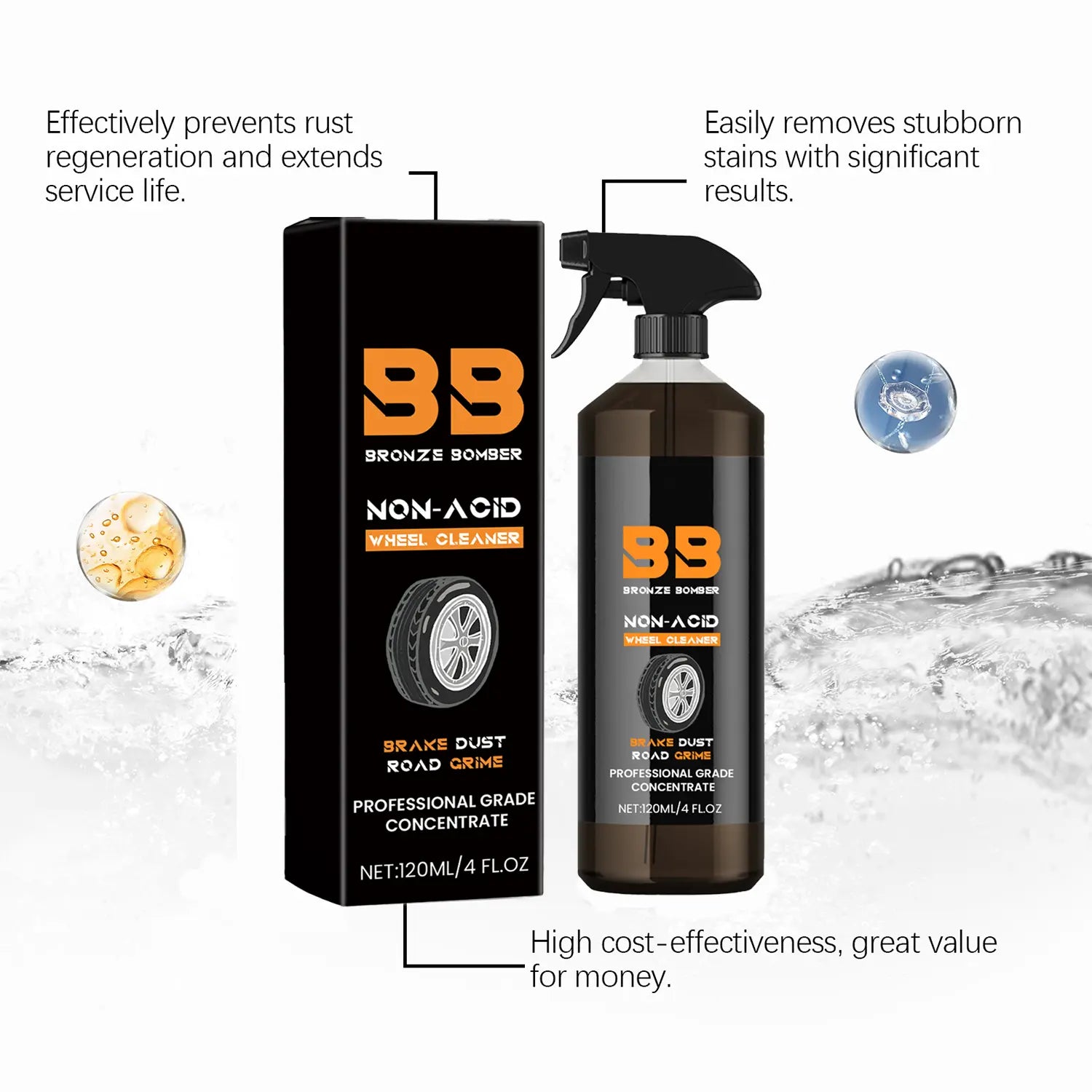 120ML Automotive Rust Remover Spray - Fast-Acting Iron & Rust Cleaner for Wheels, Rims, Metal Surfaces - Car Detailing, Detailing Products Chemicals - Safe for Most Automotive Finishes, Cars, Motorcycles