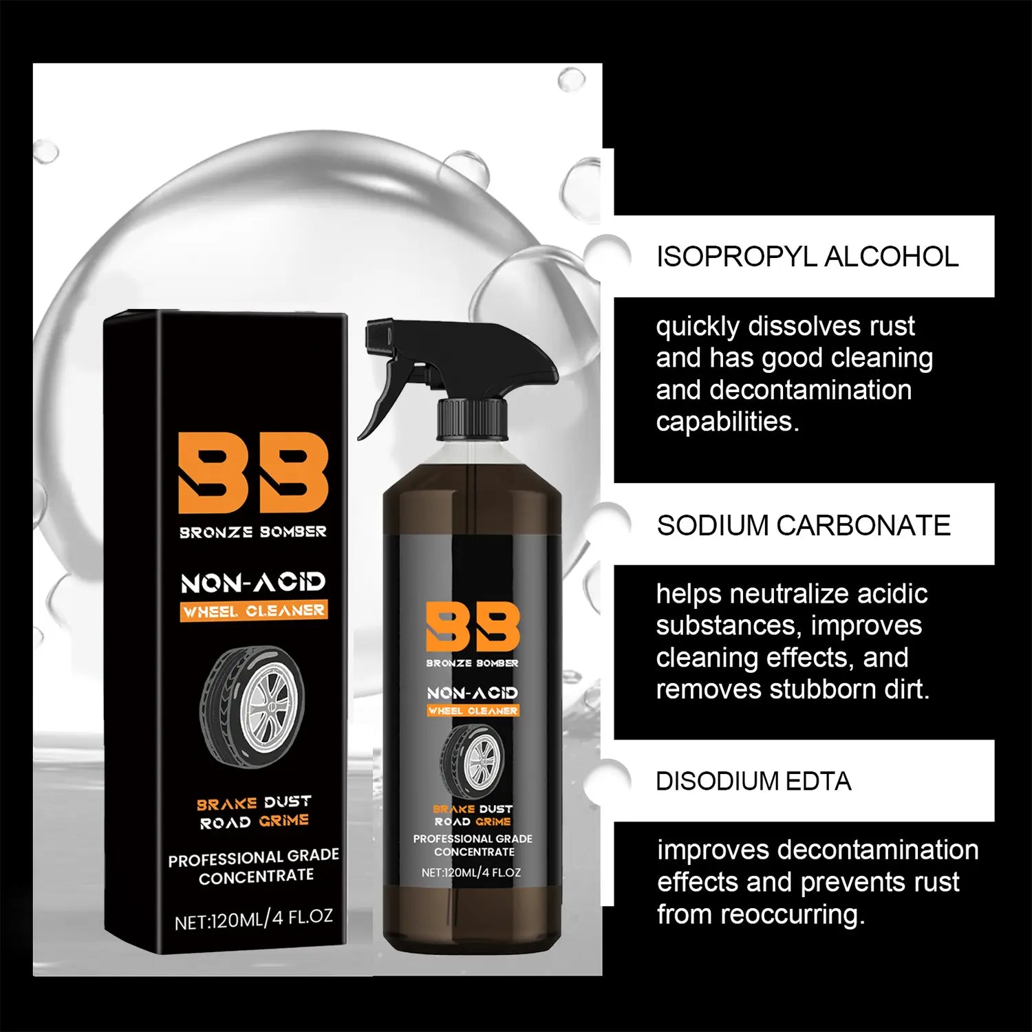 120ML Automotive Rust Remover Spray - Fast-Acting Iron & Rust Cleaner for Wheels, Rims, Metal Surfaces - Car Detailing, Detailing Products Chemicals - Safe for Most Automotive Finishes, Cars, Motorcycles