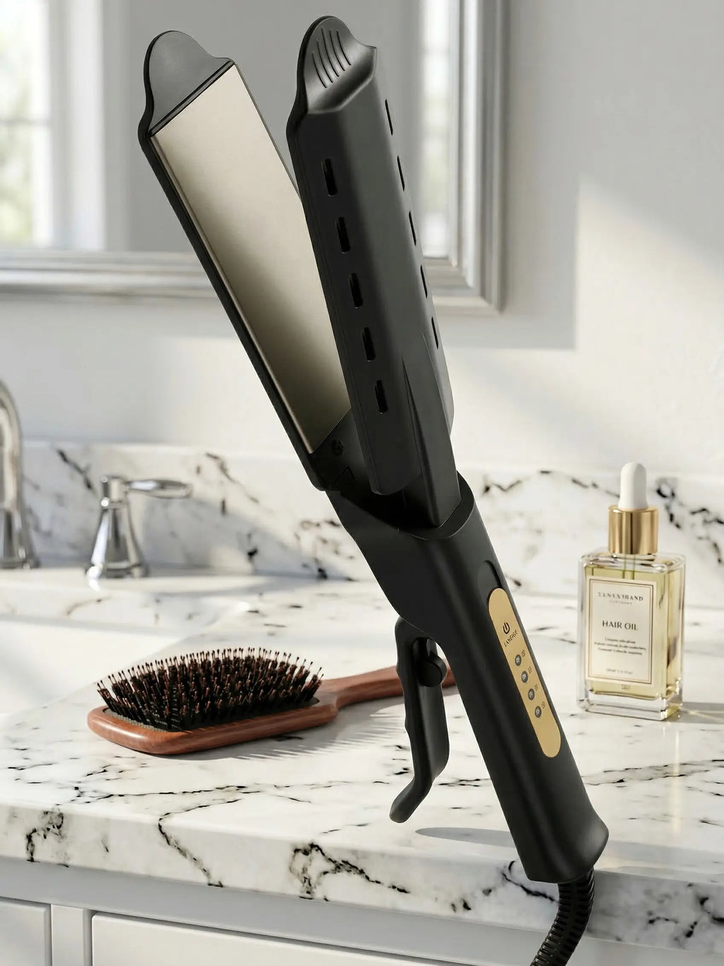 2 in 1 Hair Straightener Curler, Ceramic Flat Iron with Adjustable Temp, Fast Heat Up, Dual Voltage, Anti-Scald Hair Styling Tool for Home & Travel